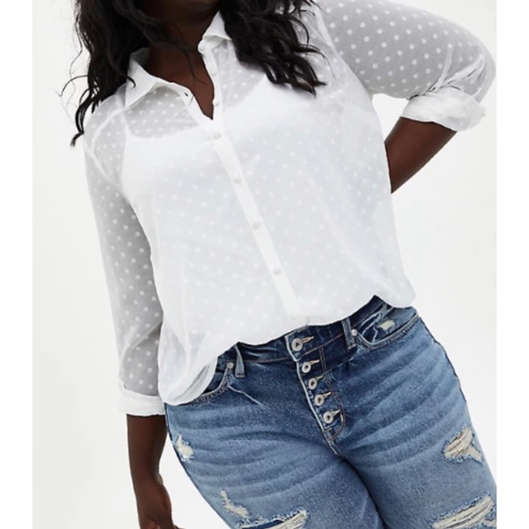 torrid Tops - 🆕Madison White Chiffon Dot Button Front Blouse